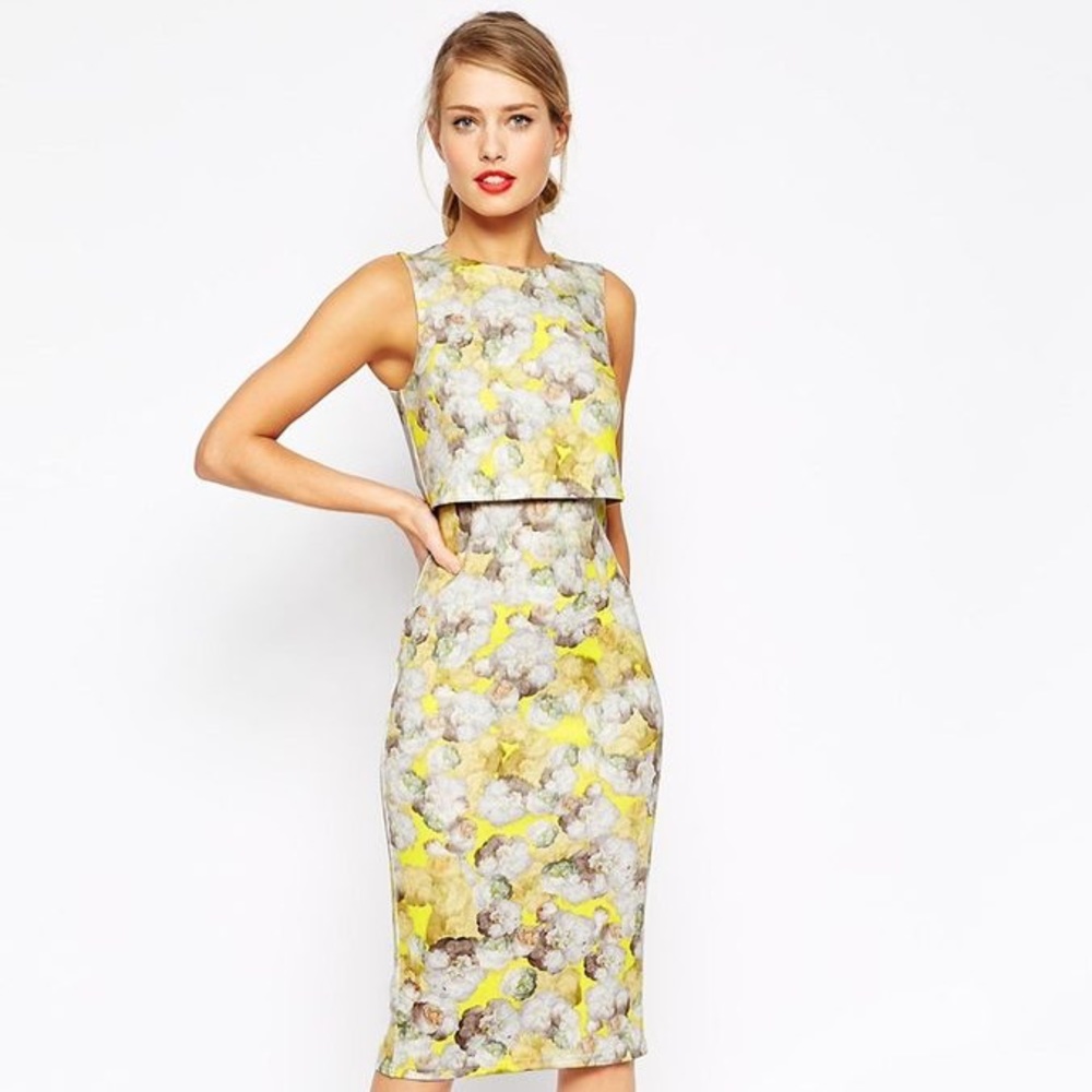 ASOS Neon Yellow Crop Top Pencil Dress